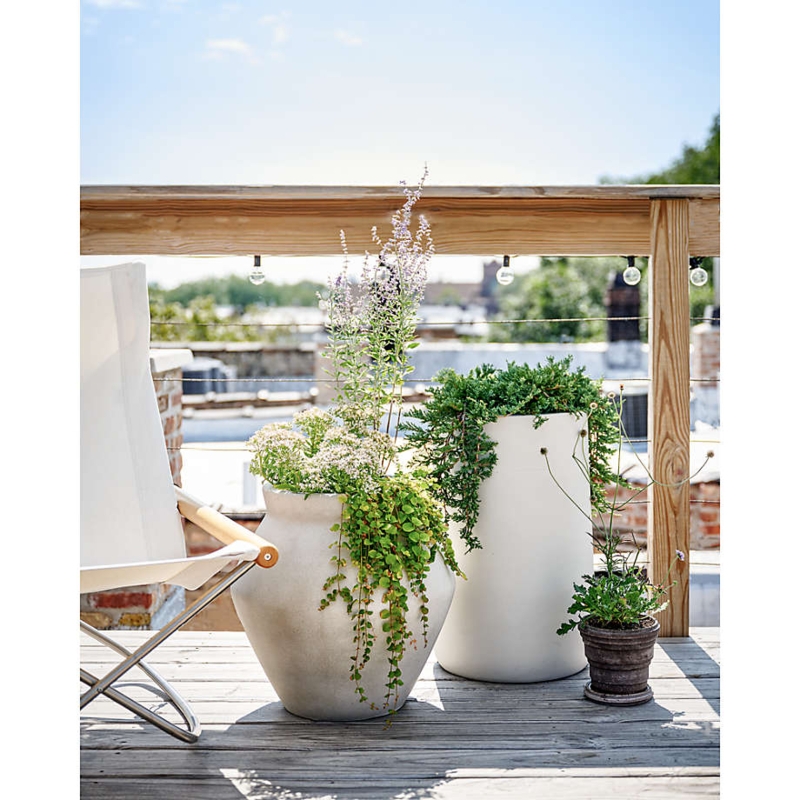 Outdoor Planter, Taupe Stone-Like Bulbous Silhouette, Organic Shape