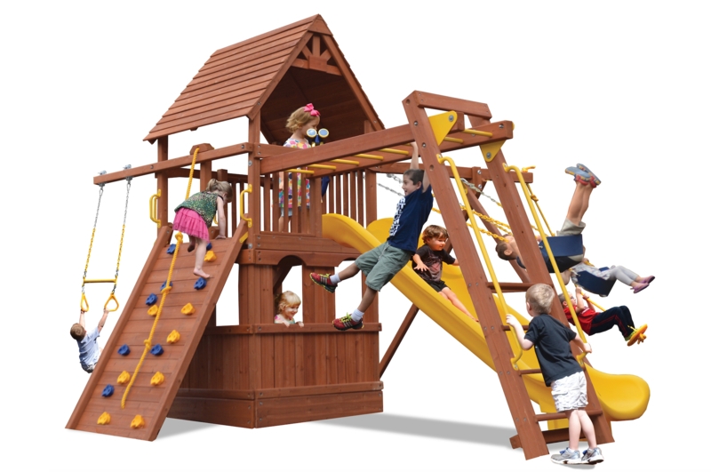 Outdoor Playset Fort with Lower Level Playhouse & Monkey Bars