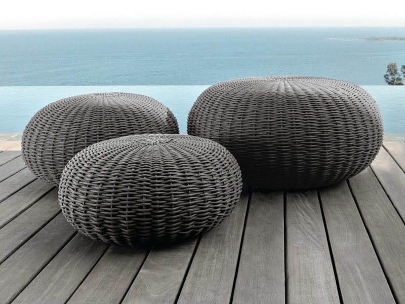 Outdoor Pouf Woven Rope Pebble Shaped Ottomans Charcoal Gray