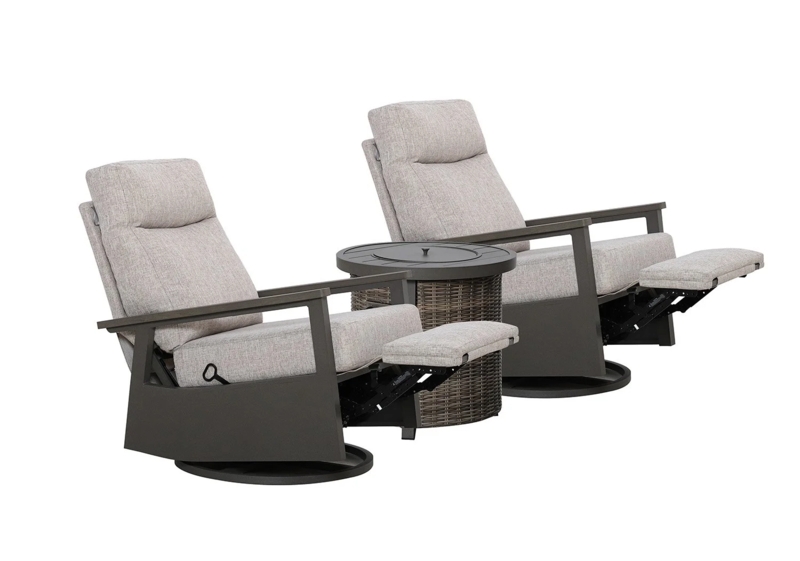 Outdoor Recliner Set with Integrated Pull Handle, Aluminum Swivel Base