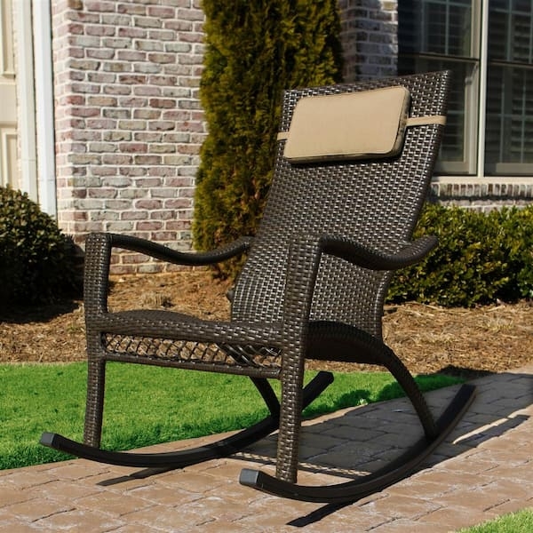 Outdoor Rocker: Tortoise Wicker, High Back, Integrated Headrest Cushion