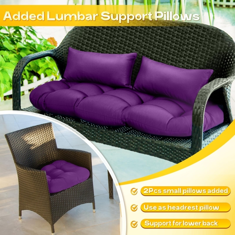 Outdoor Seat Cushion Deep Purple Tufted Lumbar Support Pillows