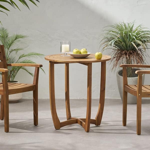 Outdoor Side Table Coastal Round Curved Pedestal Legs Slatted