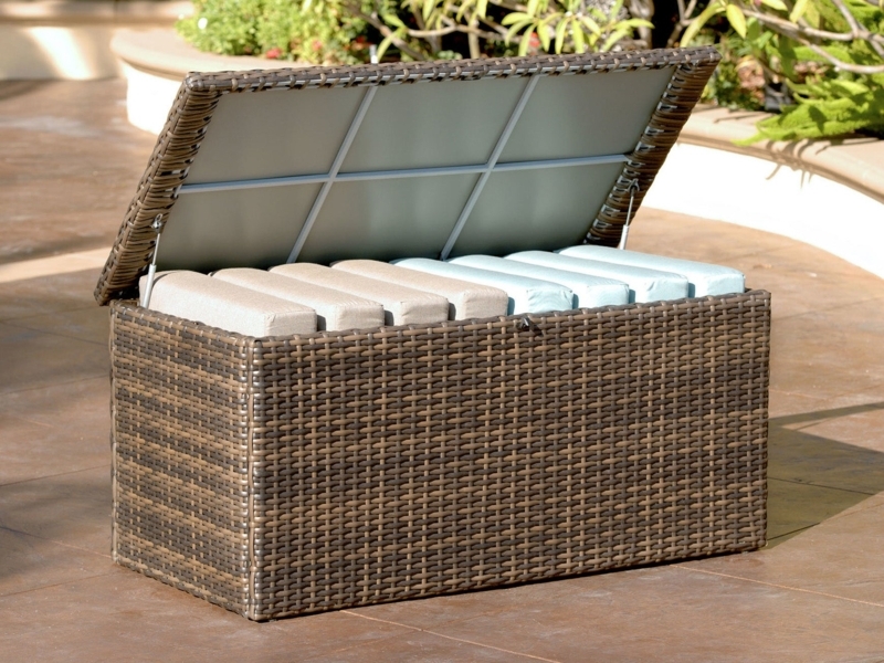 Outdoor Storage Box, Bronze Resin Wicker with Gas Lift Struts