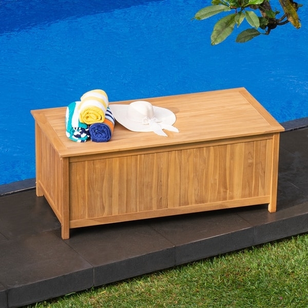 Outdoor Storage Box: Recessed Top Natural Teak Patio Chest