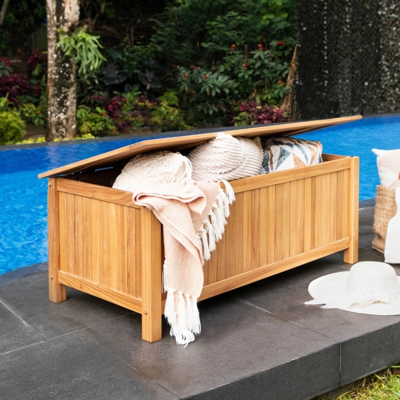 Outdoor Storage Box: Teak Poolside Towel Trunk with Legs