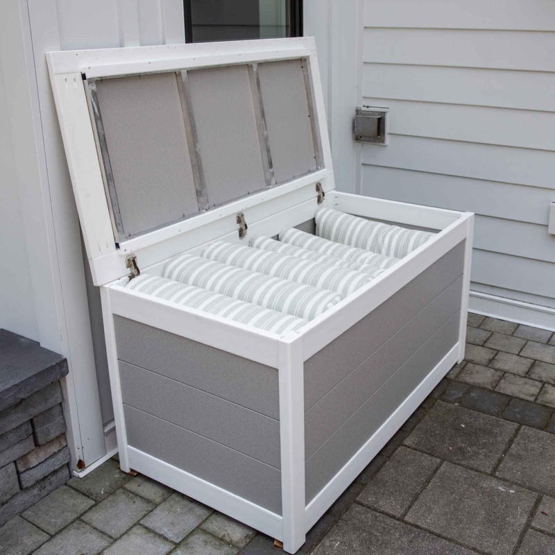 Outdoor Storage Box, Two-Tone White & Grey Poly Lumber Chest