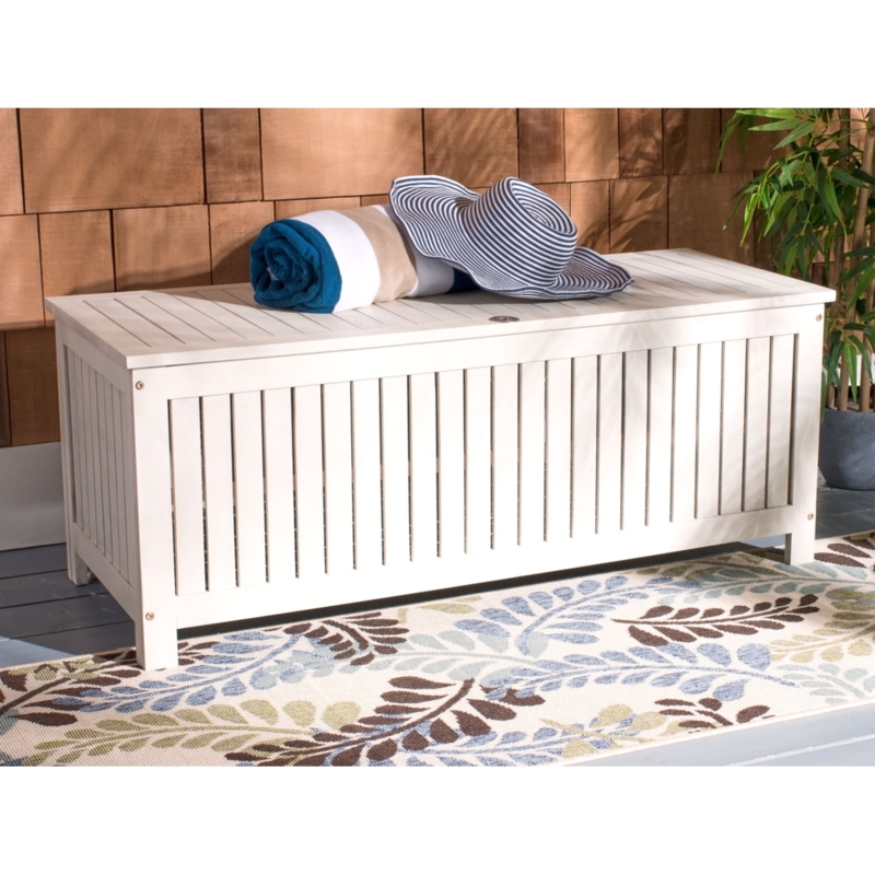 Outdoor Storage Box, White Coastal Slatted Front Chest with Lift Lid