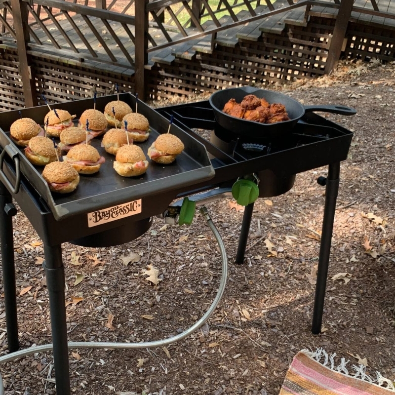 Outdoor Stove Dual Cooking Zones Tailgate Cooking Setup Green Accents