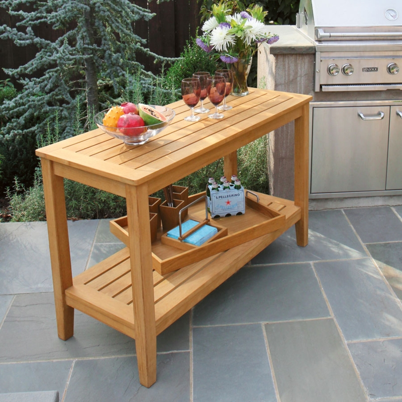 Outdoor Teak Console Table with Slatted Top and Tapered Legs