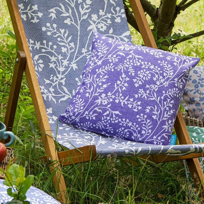 Outdoor Throw Pillow Deep Purple Botanical Print Square Cottagecore