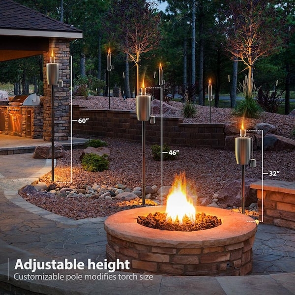 Outdoor Torch Adjustable Height Stainless Steel Barrel
