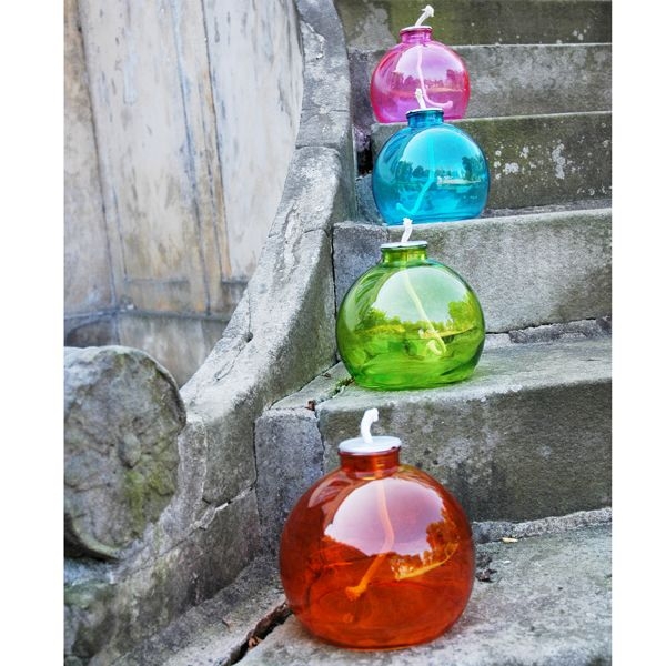 Outdoor Torch Jewel Toned Glass Spherical Body Eclectic