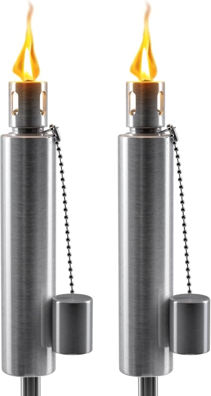 Outdoor Torch Set of Two Brushed Stainless Steel Wick Guard
