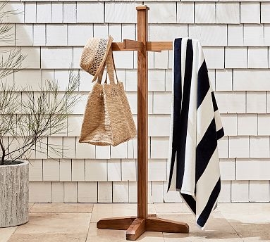 Outdoor Towel Rack with Four Arm Design in Teak Wood