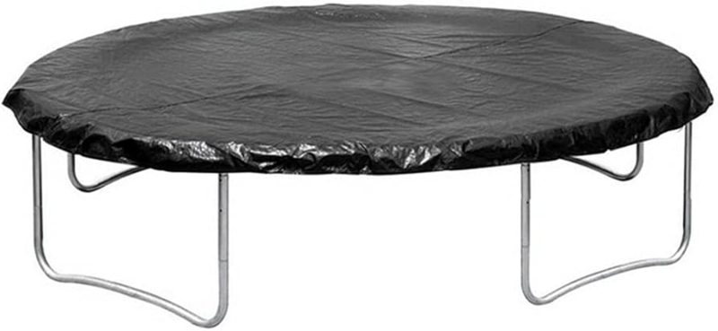 Outdoor Trampoline Round Matte Black Cover Brushed Metal U-Shaped Legs.