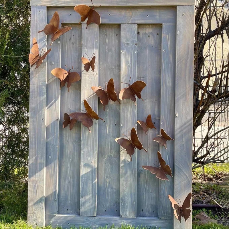 Outdoor Wall Art Rusted Patina Butterfly 3D Wings Set