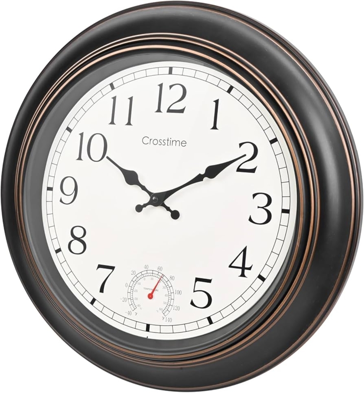 Outdoor Wall Clock 18 Inch Thermometer Bronze Accents Spade Hands