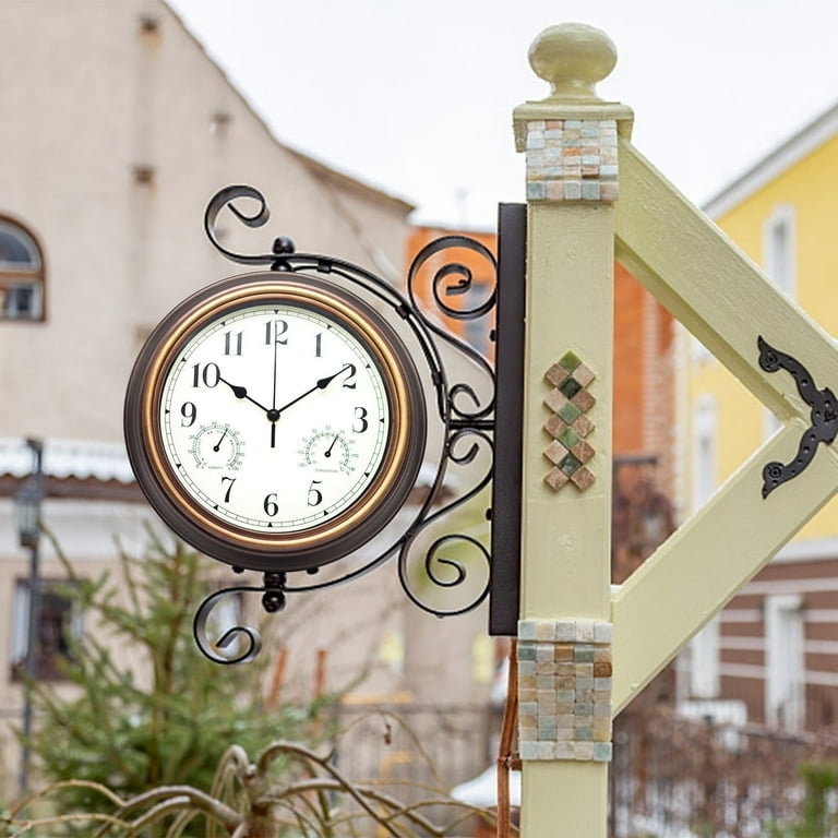 Outdoor Wall Clock Double Sided Thermometer Hygrometer Bronze