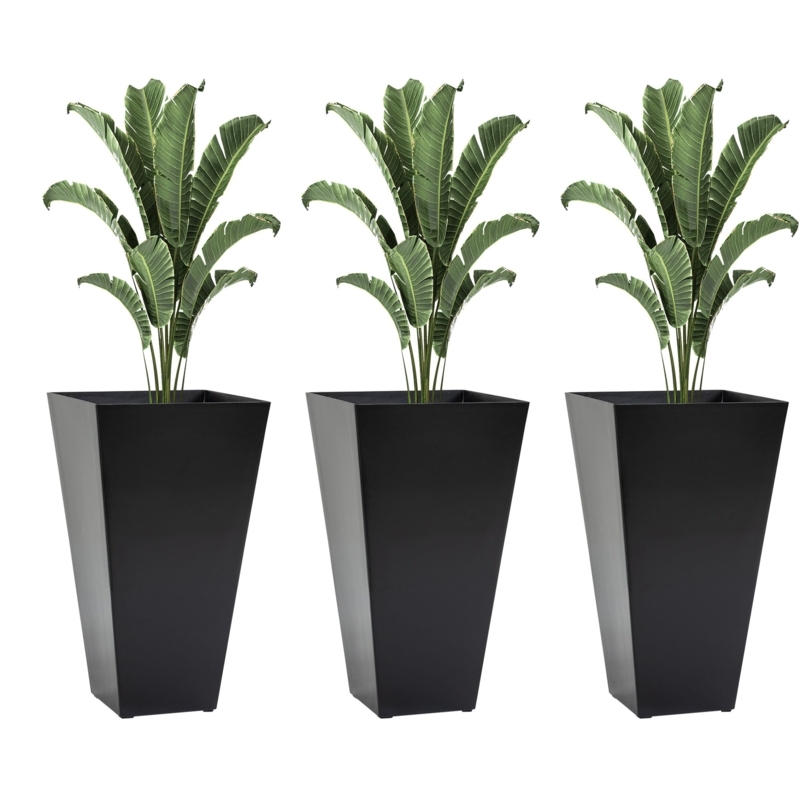Outsunny Set Of 3 Tall Planters With Drainage Hole, 28" Outdoor Flower