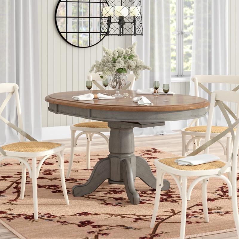 Oval Cottage Dining Set with Weathered Grey Scrolled Pedestal Base