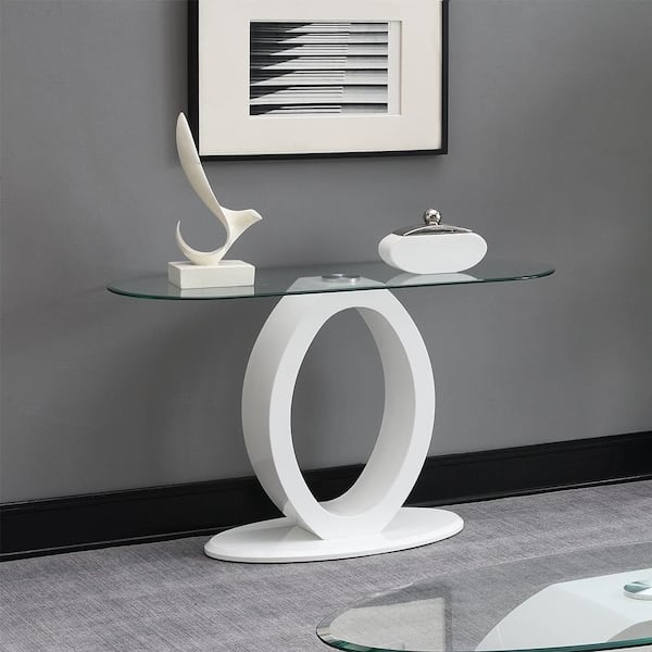 Oval Glass Console Table with Ring-Shaped Pedestal Base