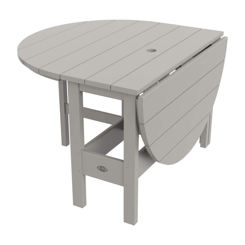 Oval Poly Lumber Dining Table: Gray Slatted Top with Umbrella Hole