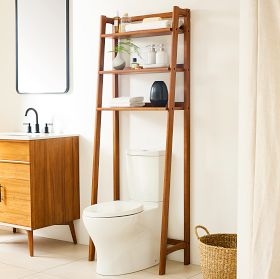 Over The Toilet Shelf Mid-Century Modern Acorn Wood with Tapered Legs