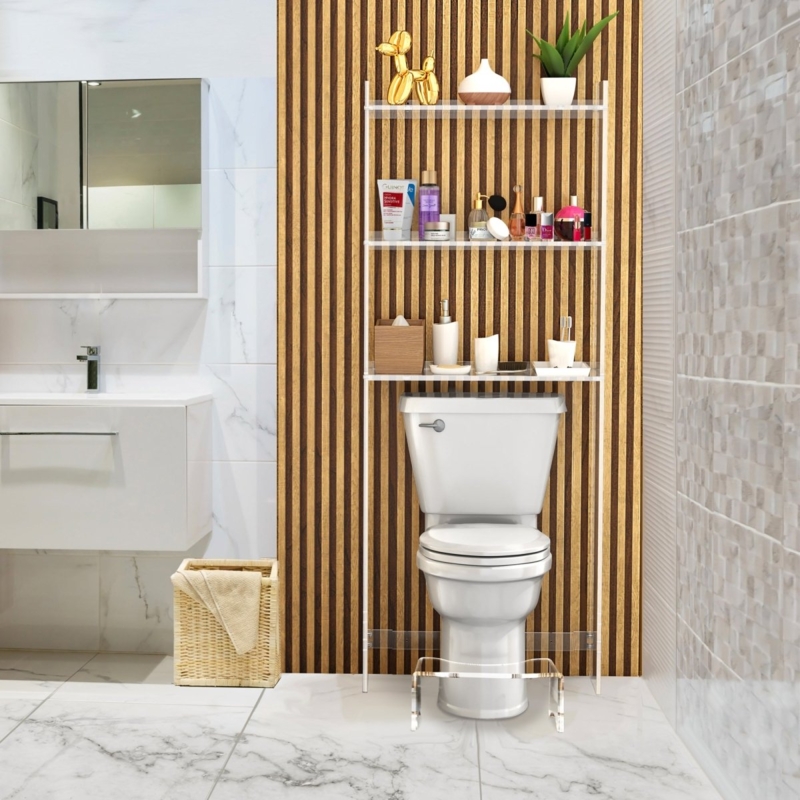 Over The Toilet Storage Minimalist Frame Transparent Acrylic Shelves
