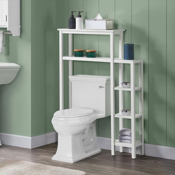 Over Toilet Storage Minimalist Frame with Four Tier Side Shelving Tower
