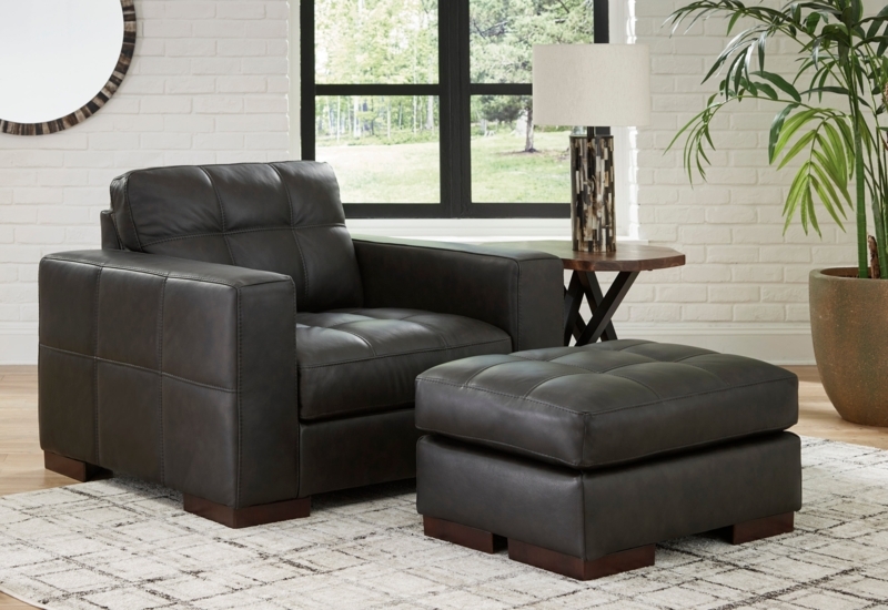 Oversized Chair Ottoman: Charcoal Grey Grid Tufted Contemporary