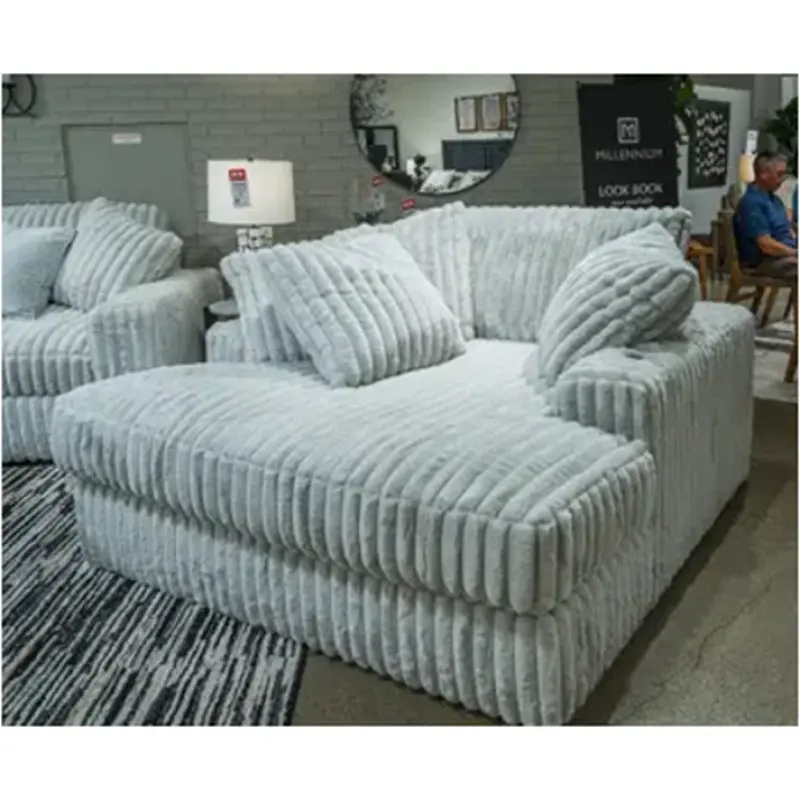 Oversized Chaise, Deep Vertical Ribbing, Light Grey