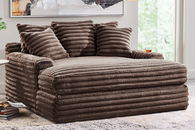 Oversized Chaise, Horizontal Channeled, Chocolate Brown