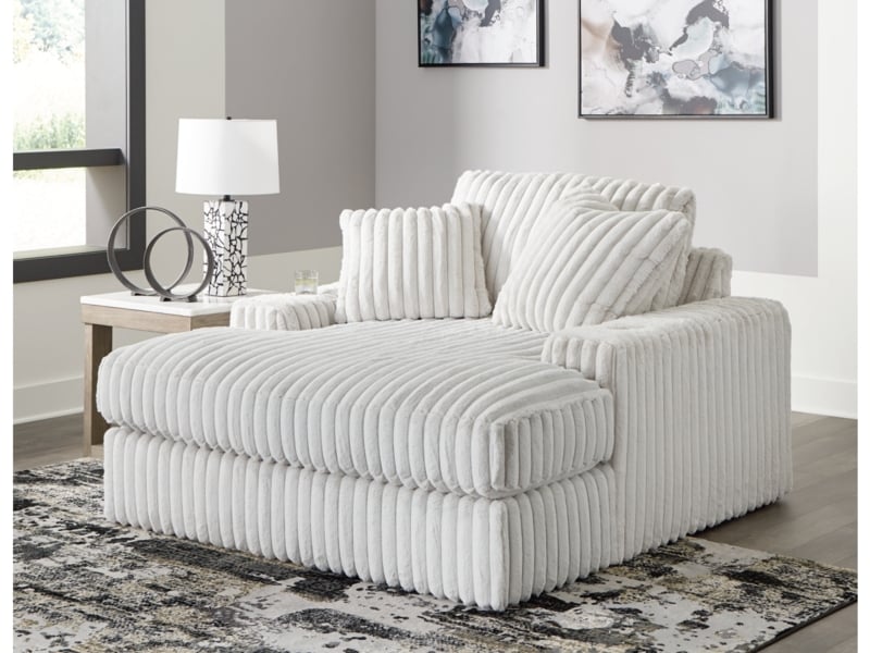 Oversized Chaise Ivory Wide Ribbed Channeling Plush Texture Cloud Like
