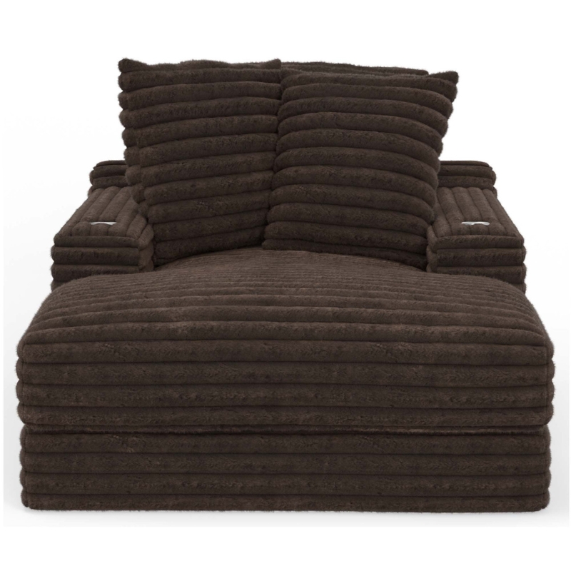 Oversized Chaise Koala Brown Horizontal Ribbing Cup Holders Wide Armrests