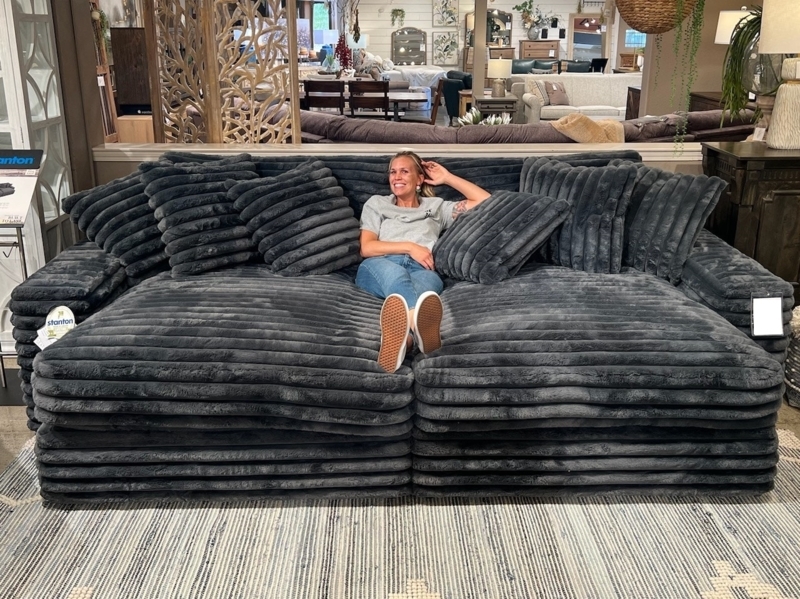 Oversized Chaise Lounge, Wide Ribbed Plush, Gunmetal Grey