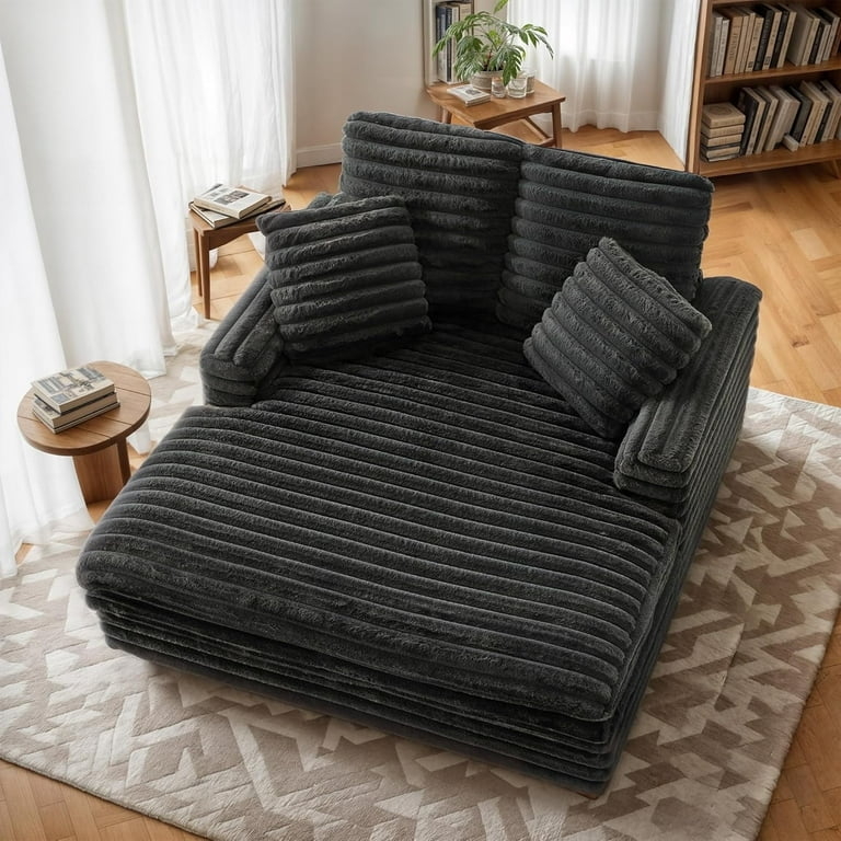 Oversized Chaise, Ribbed Texture, Charcoal Gray Sleeper