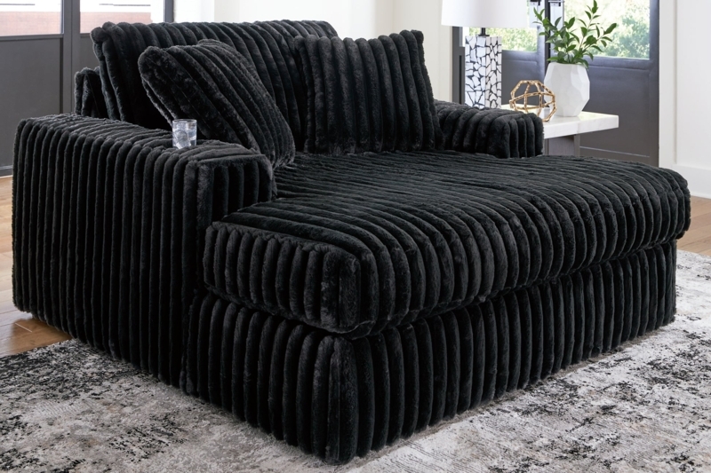 Oversized Chaise, Wide Ribbed, Midnight Black Texture