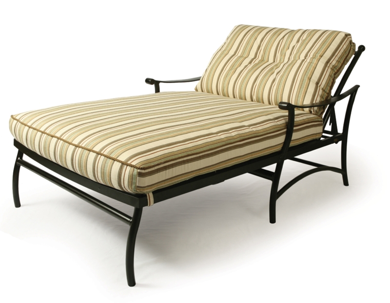 Oversized Outdoor Chaise Lounge Multi Tonal Stripes Curved Metal Frame