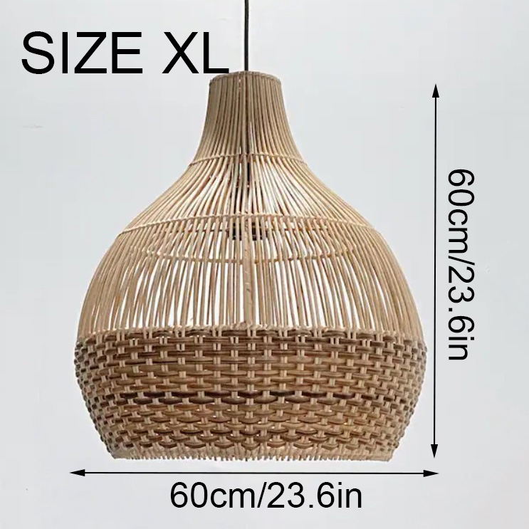 Oversized Rattan Pendant Light Two-Tone Weave Extra Large Bell Shape