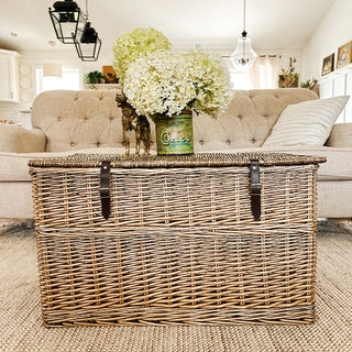 Oversized Rattan Storage Trunk with Buckle Straps