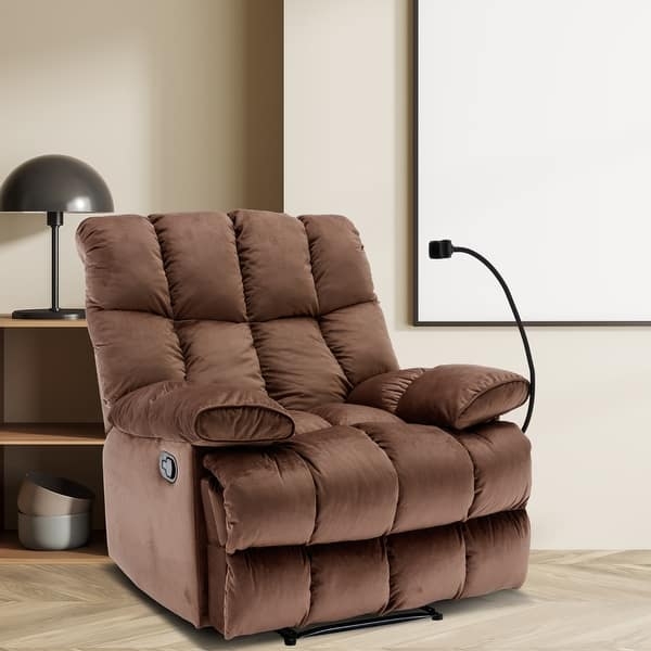 Oversized Velvet Recliner with Smartphone Holder