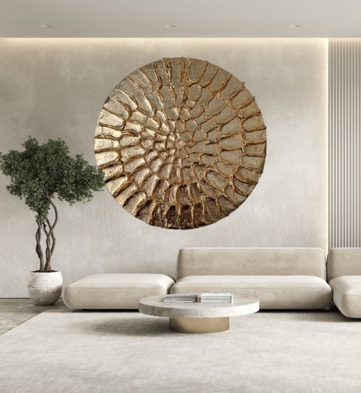 Oversized Wall Art, Scalloped Impasto Texture in Metallic Gold