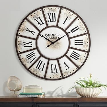 Oversized Wall Clock: Farmers Market Text, Segmented Metal Face