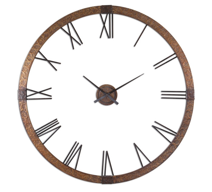 Oversized Wall Clock Hammered Texture Antique Bronze Roman