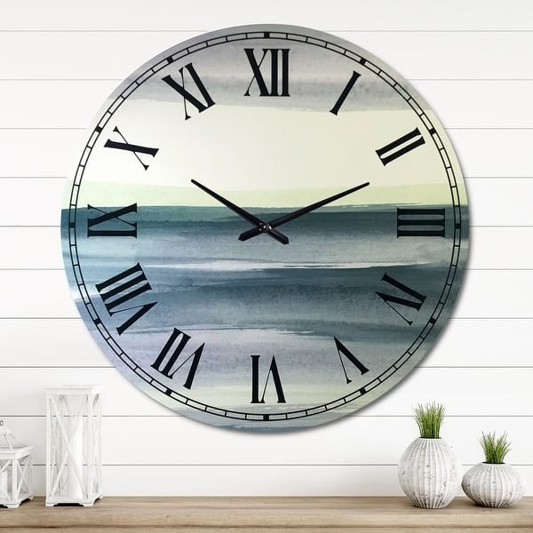 Oversized Wall Clock Horizontal Watercolor Bands Roman Numeral