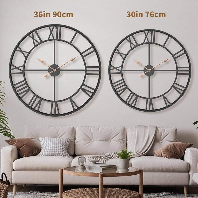 Oversized Wall Clock Open Frame Matte Black Rose Gold Hands
