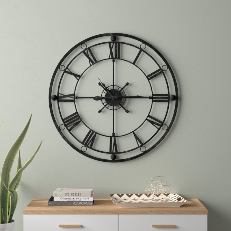 Oversized Wall Clock Skeleton Dial Gear Detail Matte Black