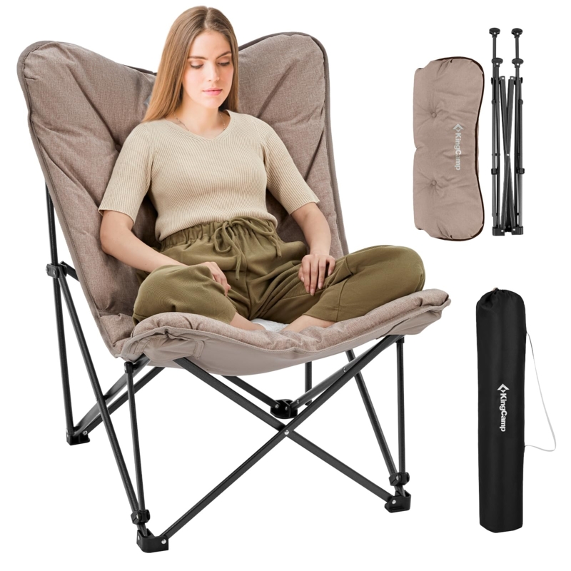 Padded Folding Butterfly Chair in Khaki for Casual Outdoor Lounging