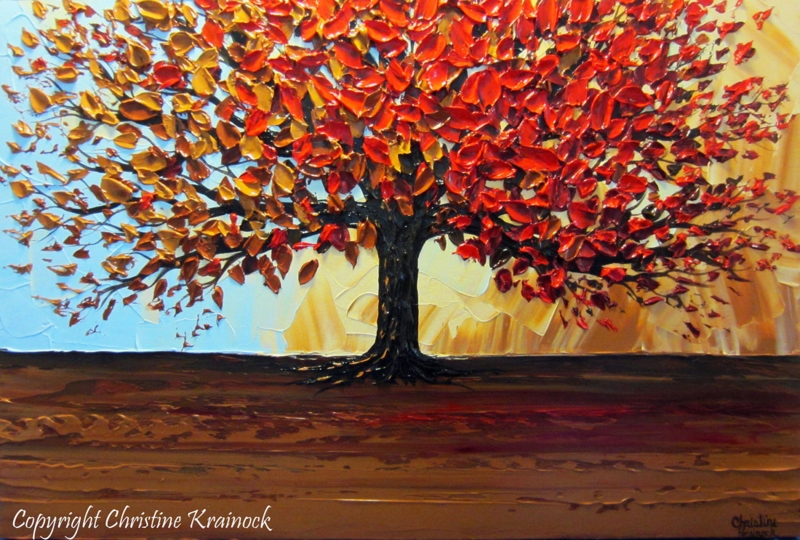 Painting Canvas Tree Of Life Motif Heavy Impasto Palette Knife